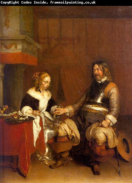 Gerard Ter Borch Soldier Offering a Young Woman Coins